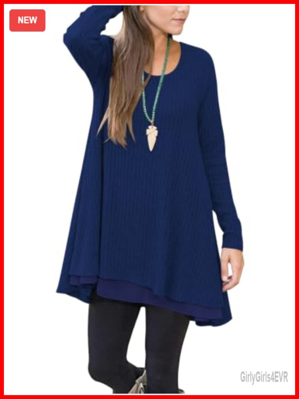 Womens Long Sleeve Tunic Sweater with Pockets Chiffon Hem